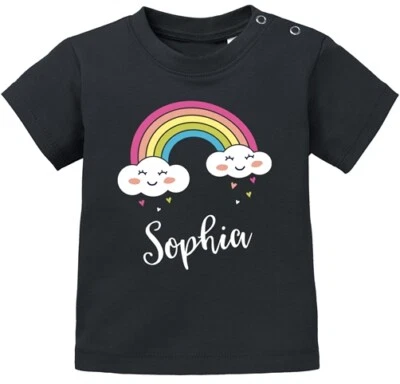 SPECIALME Baby T-Shirt mit Namen personalisiert Regenbogen Wolke Herz Junge Mädchen