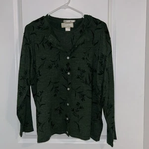 Studio Works Sweater Set, Cardigan And Tank, Fall Greenery Motif, Medium,Acrylic - Picture 1 of 8