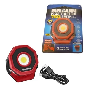 BRAUN 750 Lumen Rechargeable Ultra-Compact Magnetic LED Floodlight, Red - Picture 1 of 1