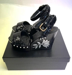 $1500 CHANEL Logo Sequins Heels Platform Sandals Shoes with Box EUR 38 US 7.5 - Picture 1 of 9