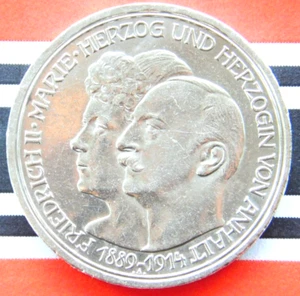 GERMAN 3 Mark 1914 A ANHALT Dessau Friedrich II. Wedding Silver Coin EMPIRE RARE - Picture 1 of 7