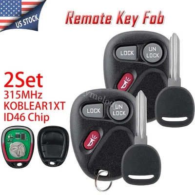 2 For 2001 2002 Chevrolet Silverado 1500 2500 3500 Car Key + Fob Remote 3 Button - Image 1 of 4