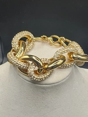 Pulsera de eslabones de cadena con diamantes de imitación ANN TAYLOR tono dorado PAVE joyería elegante Foto 1 de 4