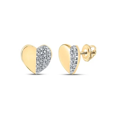 10K Yellow Gold Womens Round Diamond Heart Earrings 1/8 Cttw - Image 1 of 2