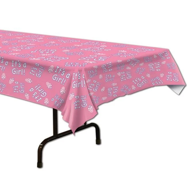 Mantel de plástico Baby Shower It's a Girl 54" x 108" rosa decoración de ducha Foto 1 de 1