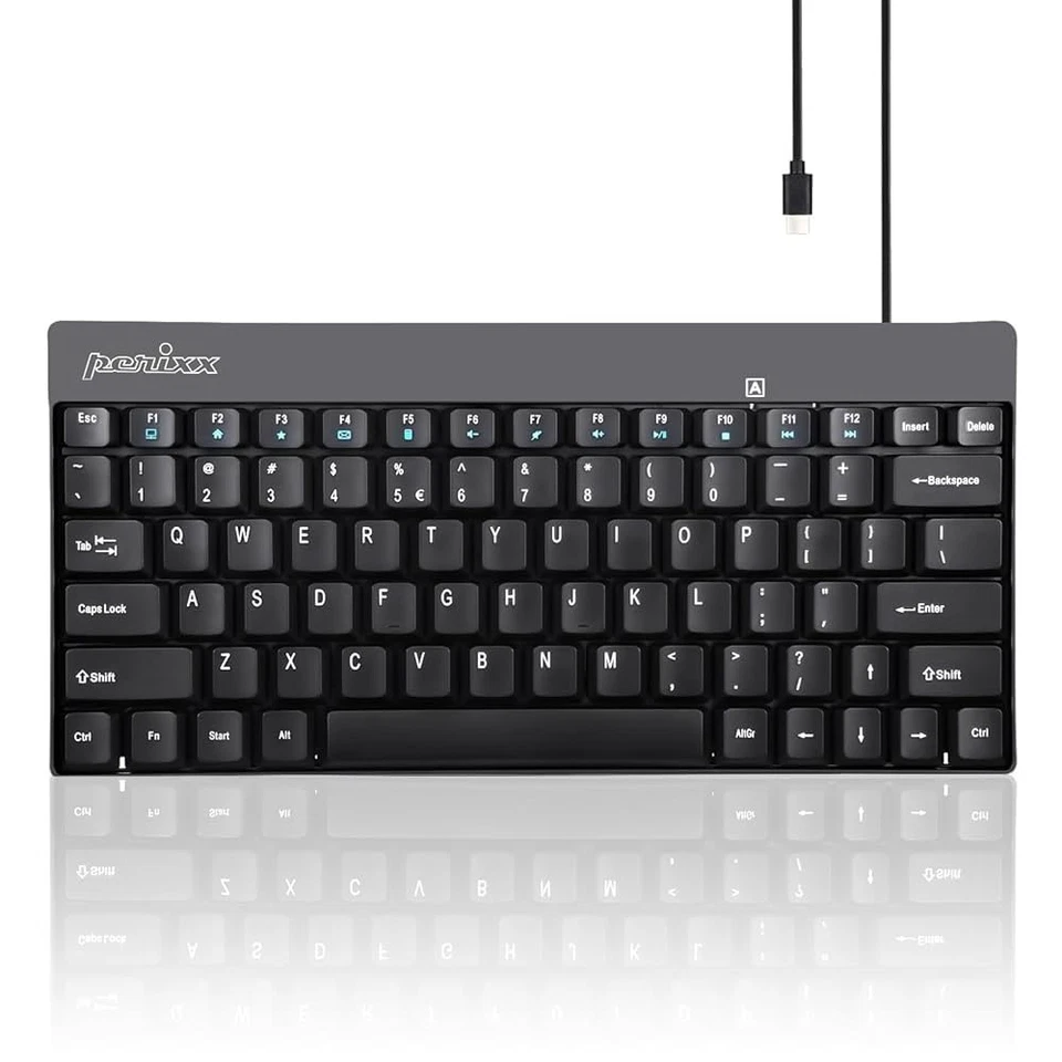 Mini teclado Perixx Periboard-422 con cable USB-C, conector USB tipo C, negro Foto 1 de 1