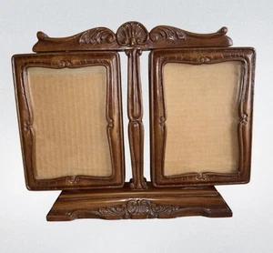 Vintage geschnitzter Holz Doppel 5”x7” drehbarer Bilderrahmen verziert - Bild 1 von 5