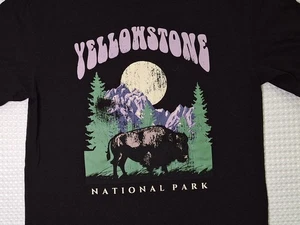 T-shirt Yellowstone Parco Nazionale Bisonte Souvenir Cotone Nero Taglia M Ribelle - Foto 1 di 7