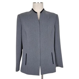 Kasper ASL Blazer Size 14 Gray Black Trim Zip Front Slit Bracelet Cuffs Textured - Picture 1 of 10