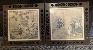 (2) - Antike asiatische japanische HOLZSCHNITTE FARBIGE DRUCKE GERAHMT 20”5/8 X 20”3/4 - Bild 1 von 24