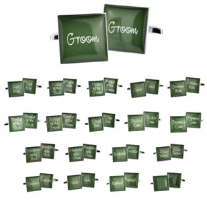 DARK GREEN Square Wedding Script Cufflinks in Various Roles Boxed X2BOCW012 - Picture 1 of 20