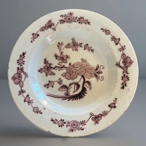 Antico piatto cinese inglese Delft manganese, 9”, inizio XVIII secolo - Foto 1 di 6