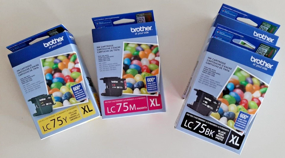 Brother LC75 Ink Cartridge Expired 11/2015, 7/2016, in BK,Y,M All vacuum sealed - Image 1 of 1