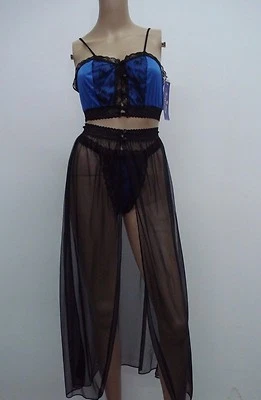 USA Made Nancy King Lingerie Baby Doll w/ Thong & Skirt Size S Black/Blue #958Q - Image 1 of 4