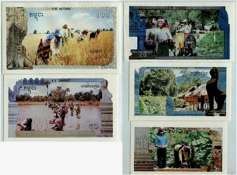 CAMBODIA 5 10 20 50 100 RIELS 1 2 3 4 5 1993-1999 UNC SET KHMER INFLUENCE ANGKOR Cover