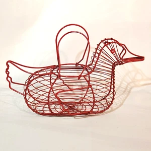 Vintage Egg Basket Red Duck Wire Country Farmhouse Decor - Picture 1 of 4