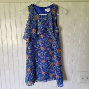 BCBG IRLS Girls 10 Blue Floral Layered Dress Formal Wedding Keyhole Back - Picture 1 of 12