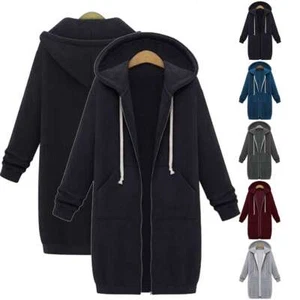 Women Plus Size Winter Zipper Hoodie Sweater Hooded Long Jacket Sweatshirt Coat - Picture 1 of 17