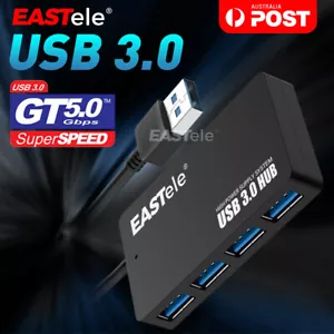 Multi USB 3.0 Hub 4 Port High Speed Slim Compact Expansion Smart Splitter - Picture 1 of 8