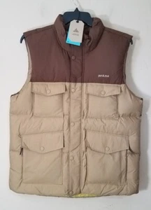 prAna Vest Men Large L Full Zip Duck Down Puffer Timber Trail Tan Brown NEW - Picture 1 of 7