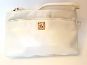 Vintage Anne Klein Leather Ivory Crossbody Purse Convertible Clutch Gold Lion - Picture 1 of 5