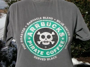 RARE Arrbucks Pirate Coffee Men's Grey T-shirt sz. Large Tee Teeshirt .. - Picture 1 of 6