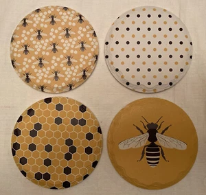 Bumblee Bee Coasters Set of 4, Bee Coasters, Round Ceramic Coasters 🐝 - Picture 1 of 12