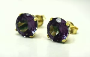 LAB CREATED 2.14 Cts ALEXANDRITE STUD EARRINGS 14K GOLD - Made in USA - NWT - Picture 1 of 5