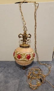 Vintage ~ EF & EF Industries 1970 ~ Swag Hanging Lamp~ Milk Glass Flower ~ Rare - Picture 1 of 16