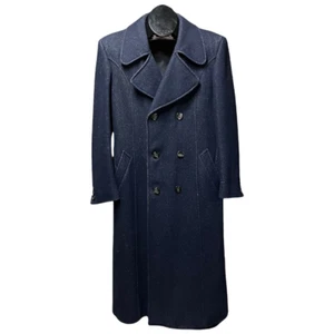 Carlo Palazzi For Jaeger Mens Chambray Pea Coat Blue Button Italy Vintage M - Picture 1 of 11