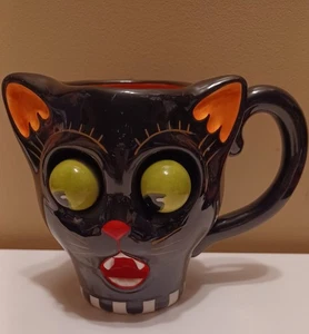 Rare Dept 56 Halloween Tasse schwarze Katze mit Googly Eyes Vintage Spooky Halloween - Bild 1 von 1