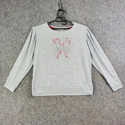 OneWorld Top Womens Large Gray Knit Candy Cane Rhinestone Holiday Christmas - Image 1 of 4