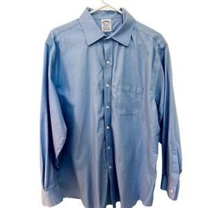 Camisa de vestir Brooks Brothers Regent Fit sin planchar algodón azul a cuadros 16,5-33 - Imagen 1 de 4