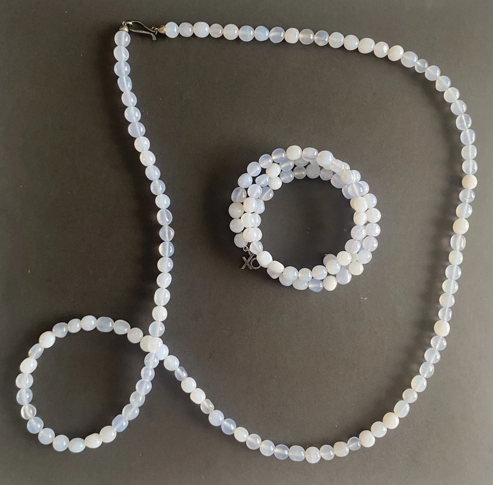 Juego de collar/pulsera de cristal de cuarzo ágata de encaje azul de Jay King. 💖 Foto 1 de 4