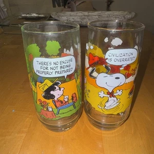 McDonald's CAMP SNOOPY Charlie Brown Vintage Glasses 1983 Lot of 2 PEANUTS - Picture 1 of 4