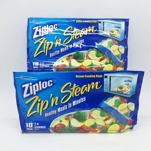 Lot of 2 Ziploc Zip 'n Steam Microwave Steam Cooking 10 Bags Each 20 Total Bags - Picture 1 of 6