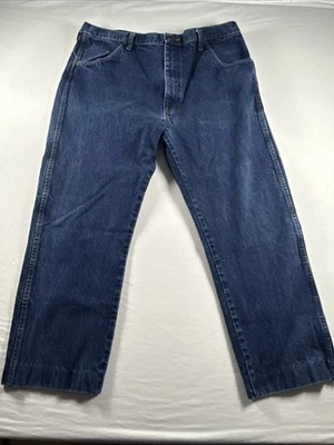 Rustler By Wrangler Men's Relaxed Fit Jeans Size 40 X 30 Blue Denim Pants Hem 27 - Image 1 of 4