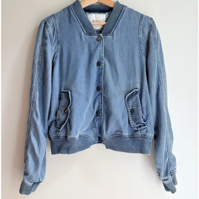 Chaqueta Bomber Anthropologie Lyocell Denim Cambray Botón a Presión Y2K Retro Años 90 M Foto 1 de 4
