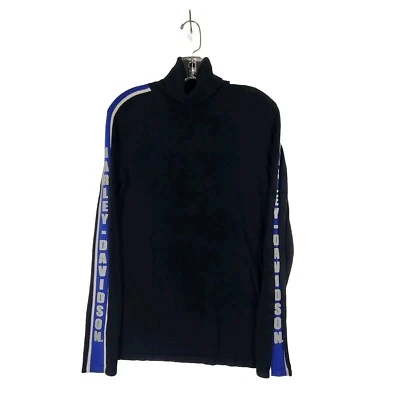 Suéter de cuello alto Harley Davidson de colección talla M negro azul manga rayas logotipo #1101 Foto 1 de 4