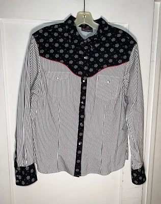 Camisa de rodeo vintage Roper para mujer Western Pearl a presión rayas florales talla L d298 Foto 1 de 4