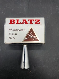 Vintage Blatz Beer Tap Handle Keg Silver Triangle Milwaukee Wi Finest Beer - Picture 1 of 4