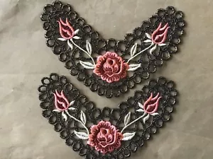 13 PCS GORGEOUS BLACK/GOLD MYLAR FLORAL VENISE YOKE APPLIQUE - Picture 1 of 3