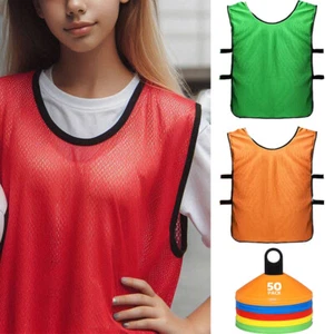 Kids Team Soccer Training Set 50 Packs Practice Disc Cones Plus 12 Pack Vests - Picture 1 of 19