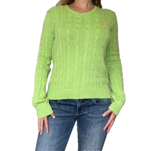 ralph lauren sport slim fit cable knit sweater bright green orange logo SZ M - Bild 1 von 6