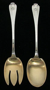 TIFFANY & CO FLEMISH GOLD WASH 9 3/4" SALAD SERVING SET - Picture 1 of 4