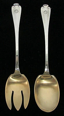 TIFFANY & CO FLEMISH GOLD WASH 9 3/4" SALAD SERVING SET - Image 1 of 4