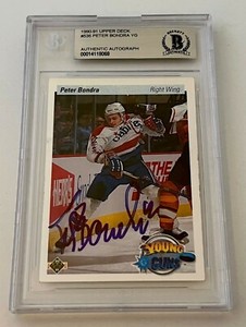 Peter Bondra signed 1990 Upper Deck #536 Rookie Card Young Guns RC Beckett 
