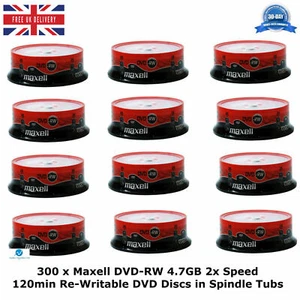 300 x Maxell DVD-RW 4.7GB 2x Speed 120min Re-Writable DVD Discs in Spindle Packs - Picture 1 of 12