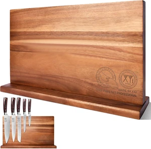 XYJ Extra Large Magnetic Knife Block Acacia Wood Knife Set Holder Stand with Str - Picture 1 of 12