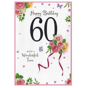 Age 60 Birthday Card 60th Flower Women Female Her Adult - 7.5"x5.25" - Picture 1 of 3